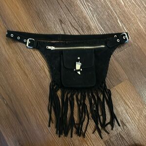 LF - Suede Crossbody, Fringe, Black
